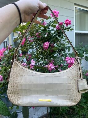 iBrahmin Cream Croc-Embossed Shoulder Bag with Gold Accent and  small wallet